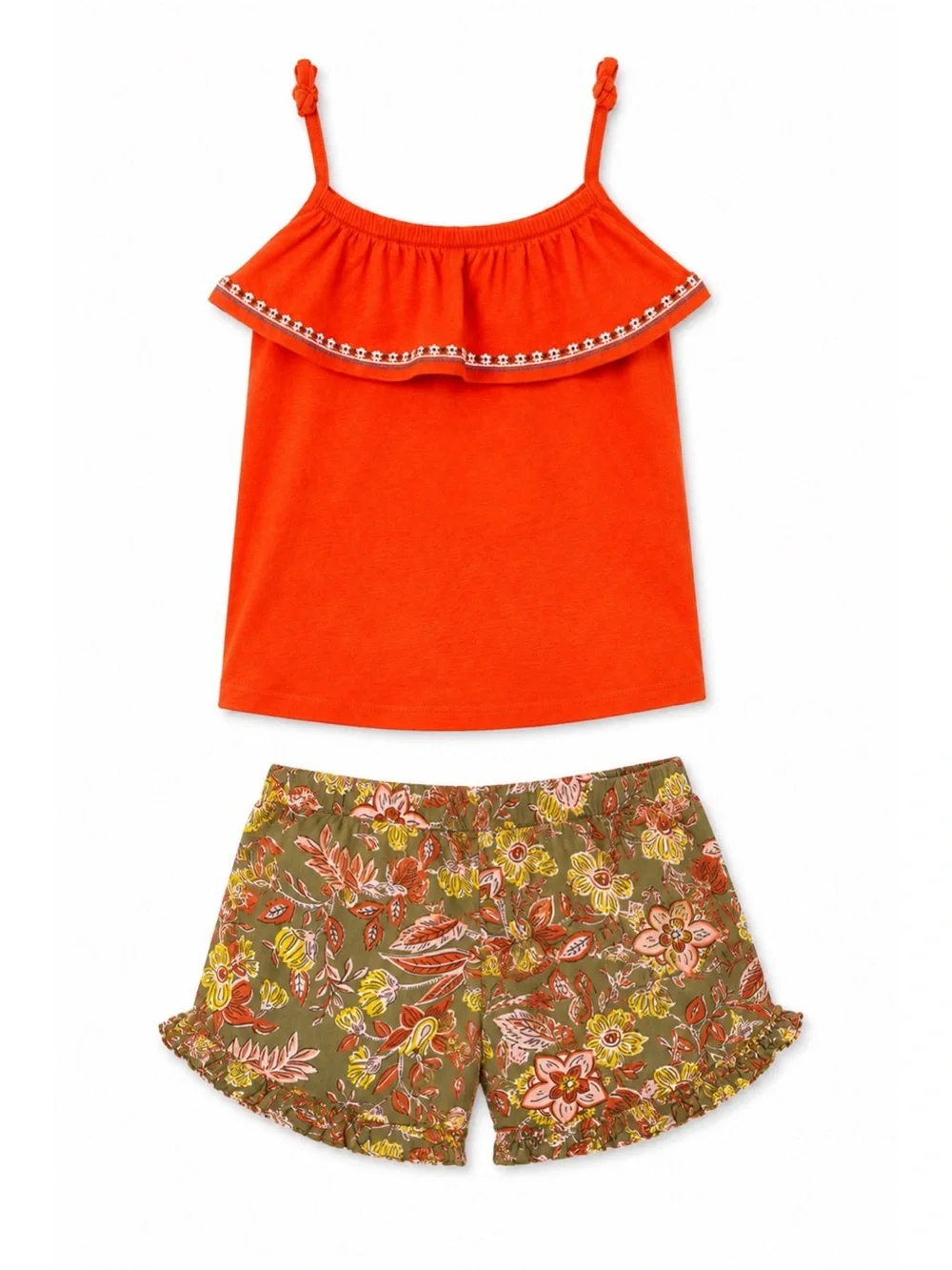 Carters Orange & Brown Matching Boho Tank Top & Flowy Floral Shorts Set Size 6/7